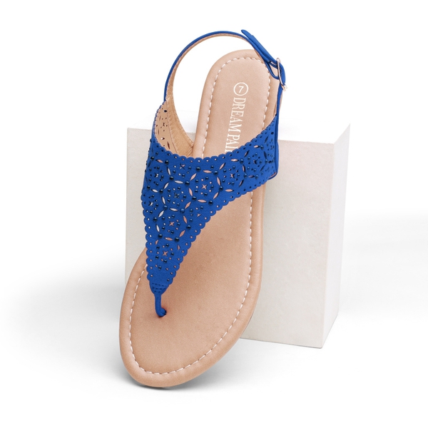 Cut Out Rhinestone Flat Sandals - ROYAL BLUE - 2